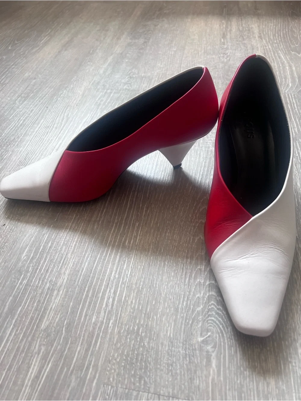 Neous Women’s Two-Tone Red and White Cone Heel Pumps